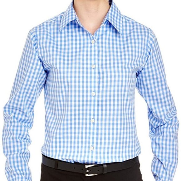 NWT ULTRACLUB MEDIUM  CHECK WOVEN BUTTON FRONT TOP LIGHT BLUE SIZES XL & 2XL - Picture 1 of 13